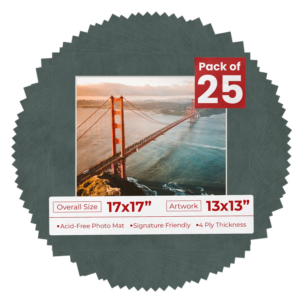 Dark Grey Suede Mat Board for 17x17 Frames - Fits 13x13 Photos